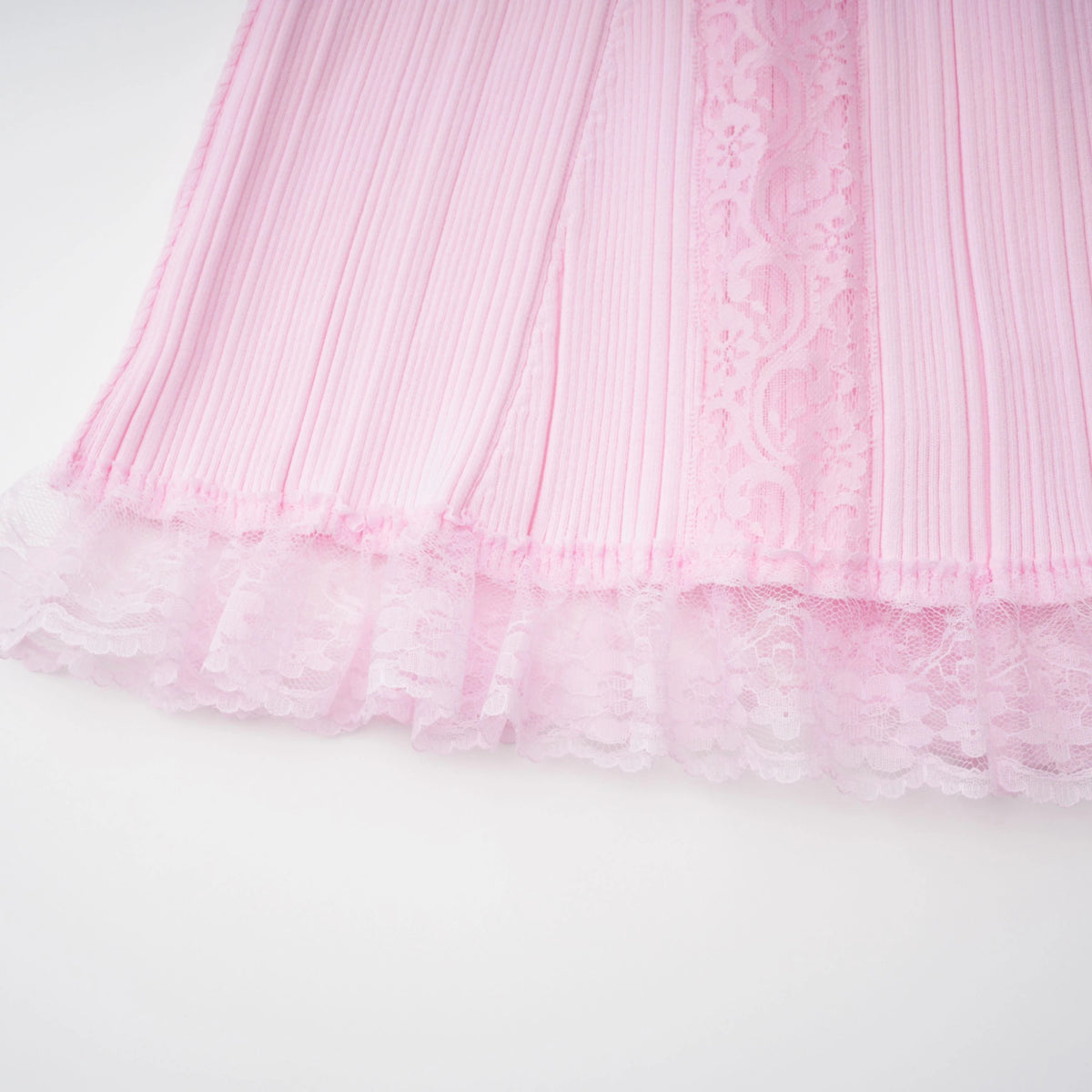 Thalya Pink Lace Trim Knit Midi Dress