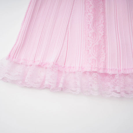 Thalya Pink Lace Trim Knit Midi Dress