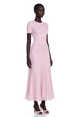 Thalya Pink Lace Trim Knit Midi Dress