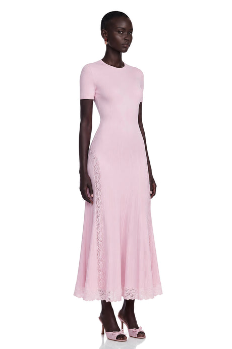 Lorenza Midi Dress Pink Lace Trim Knit