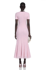 Thalya Pink Lace Trim Knit Midi Dress