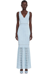 Théa Blue Embellished Mermaid Knit Maxi Dress