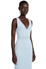 Théa Blue Embellished Mermaid Knit Maxi Dress