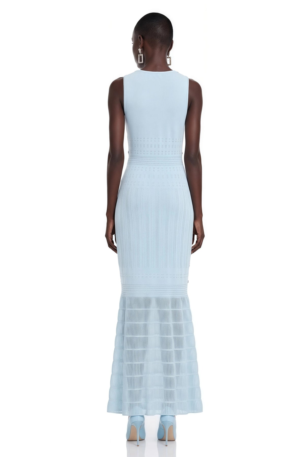 Théa Blue Embellished Mermaid Knit Maxi Dress