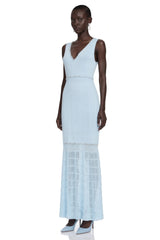 Théa Blue Embellished Mermaid Knit Maxi Dress