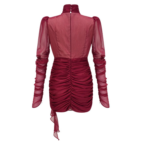 Delaney Mini Dress Burgundy Asymmetrical Ruched