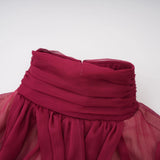 Théa Burgundy Asymmetrical Ruched Mini Dress
