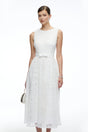 Thea White Textured Sleeveless Midi Dress with Fringe