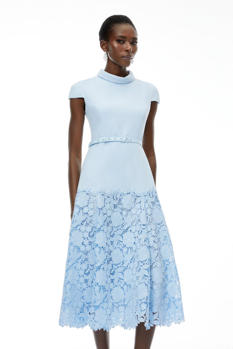 Clementina Midi Dress Blue Floral Lace