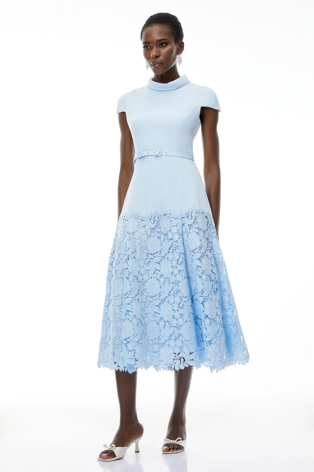 Theodora Blue Floral Lace Midi Dress
