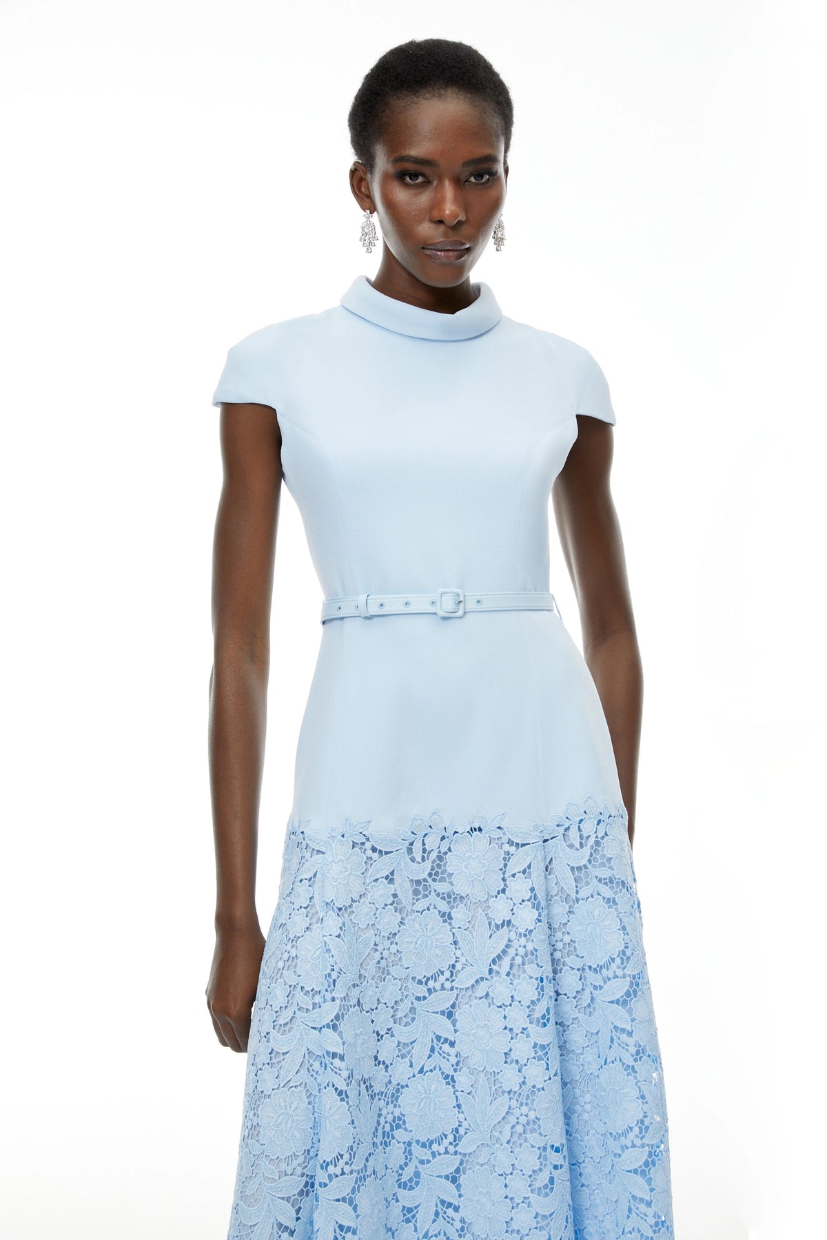 Theodora Blue Floral Lace Midi Dress