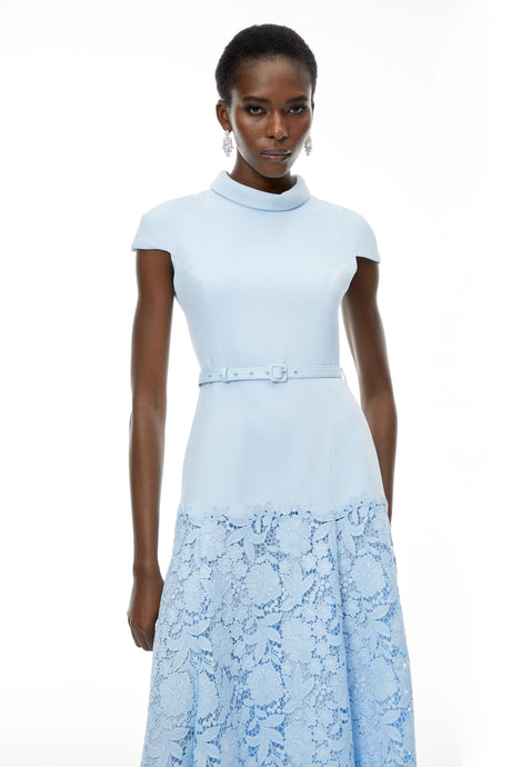 Clementina Midi Dress Blue Floral Lace