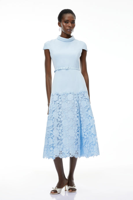 Clementina Midi Dress Blue Floral Lace