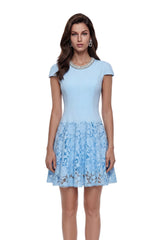 Theodora Blue Floral Lace Mini Dress