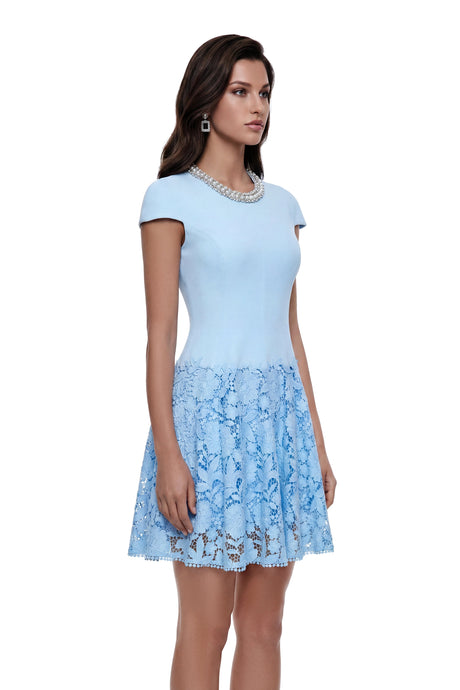 Elda Mini Dress Blue Floral Lace