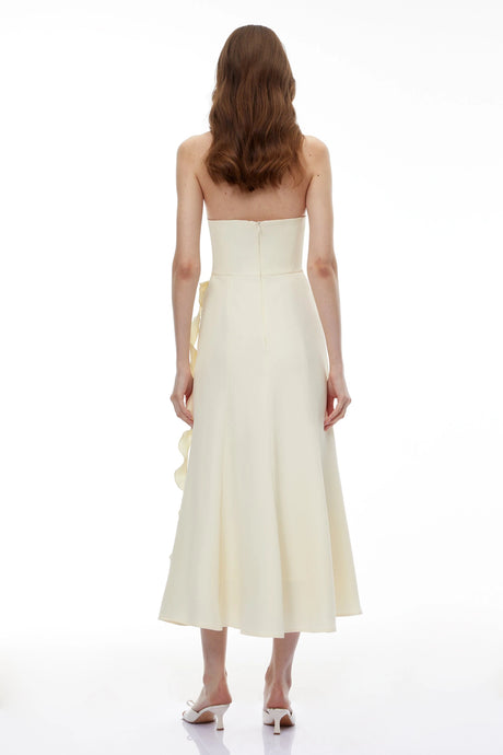 Zuri Maxi Dress Cream White Off Shoulder with 3D Petals