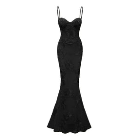 Théoline Black Floral Appliqué Corset Maxi Dress