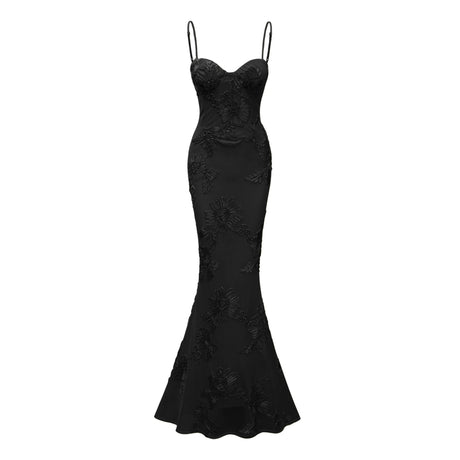 Aubree Maxi Dress Black Floral Appliqué Corset