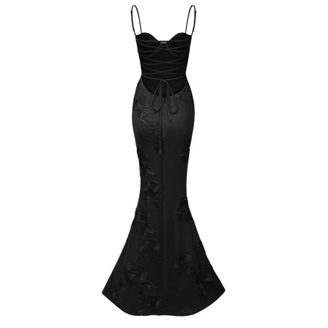 Aubree Maxi Dress Black Floral Appliqué Corset