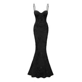 Théoline Black Floral Appliqué Corset Maxi Dress