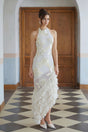 Théoline Neutral Asymmetrical Ruffled Floral Midi Dress