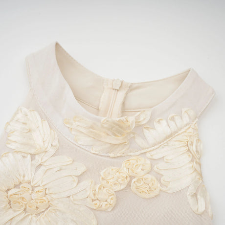 Livia Midi Dress Neutral Asymmetrical Ruffled Floral