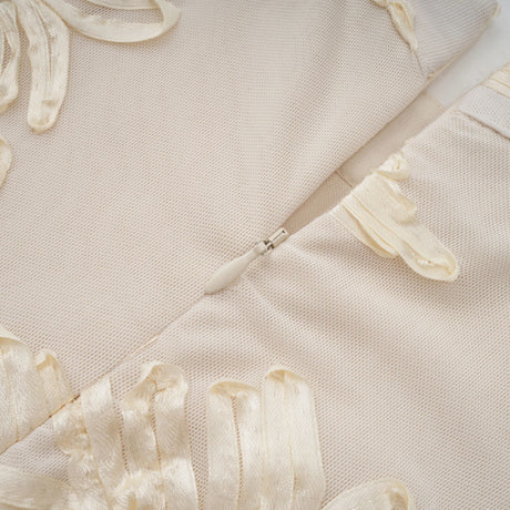 Théoline Neutral Asymmetrical Ruffled Floral Midi Dress