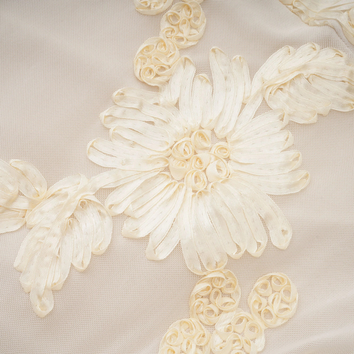 Théoline Neutral Asymmetrical Ruffled Floral Midi Dress