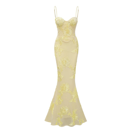 Mariangela Maxi Dress Yellow Floral Appliqué Corset