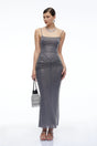 Theresa Grey Rhinestone Ruched Maxi Dress