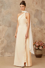 Thérèse neutral scarfdesign satin maxi dress