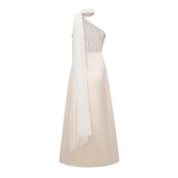 Thérèse neutral scarfdesign satin maxi dress