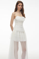 Thisbe White Asymmetrical Mesh Maxi Dress