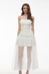 Thisbe White Asymmetrical Mesh Maxi Dress