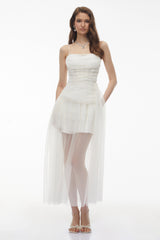 Thisbe White Asymmetrical Mesh Maxi Dress