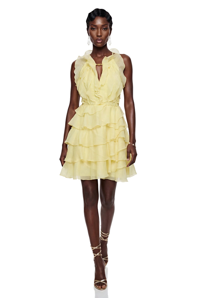 Thulisile Pale Yellow Halterneck Ruffled Mini Dress