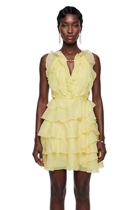 Nicole Mini Dress Pale Yellow Halterneck Ruffled