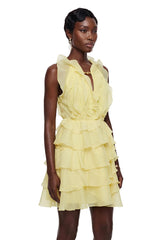 Thulisile Pale Yellow Halterneck Ruffled Mini Dress