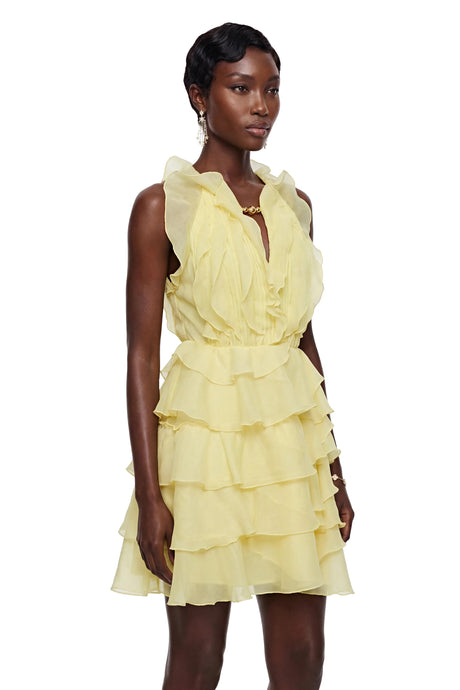 Nicole Mini Dress Pale Yellow Halterneck Ruffled