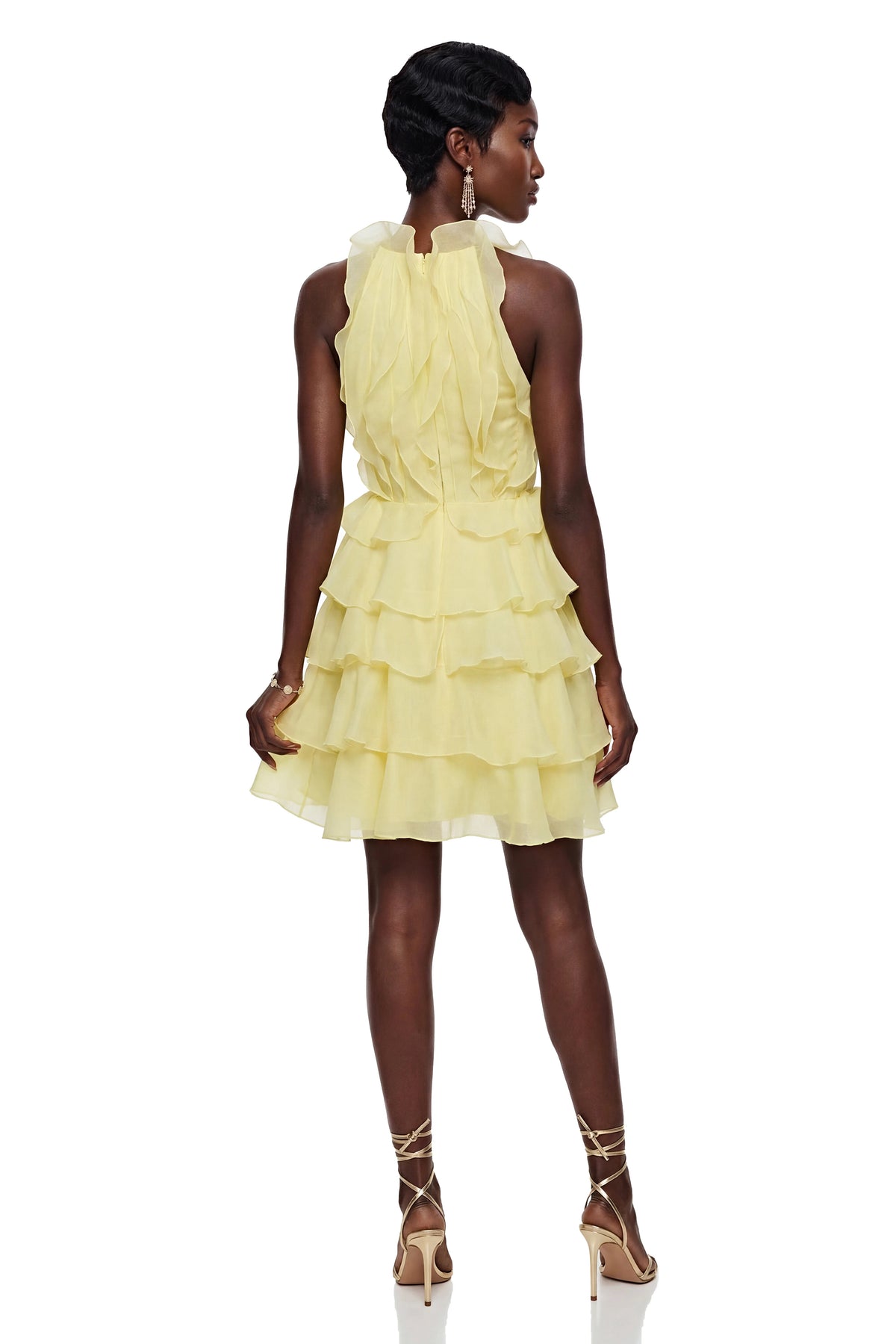 Thulisile Pale Yellow Halterneck Ruffled Mini Dress