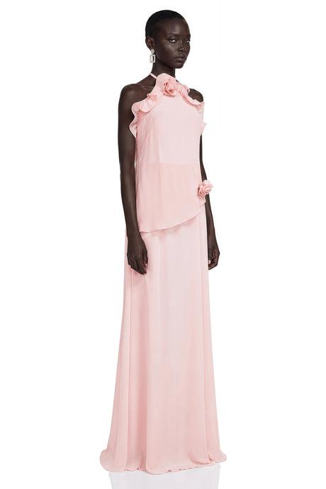 Thulisile Maxi Dress Pink Chiffon with 3D Florals