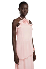 Thulisile Pink Chiffon Maxi Dress with 3D Florals
