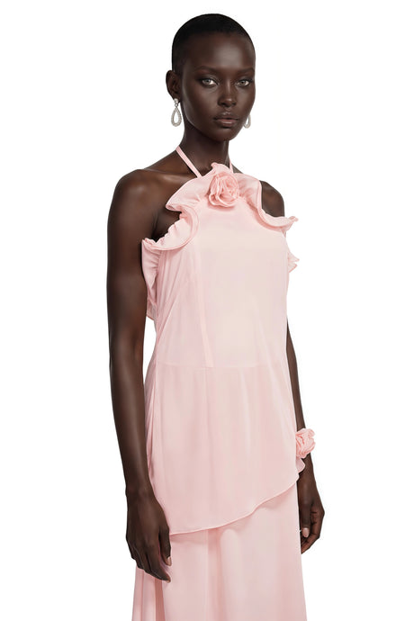 Thulisile Maxi Dress Pink Chiffon with 3D Florals
