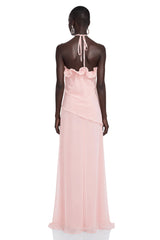 Thulisile Pink Chiffon Maxi Dress with 3D Florals