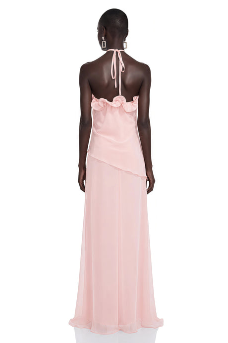 Thulisile Maxi Dress Pink Chiffon with 3D Florals
