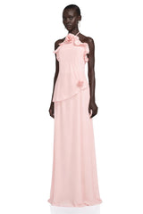 Thulisile Pink Chiffon Maxi Dress with 3D Florals