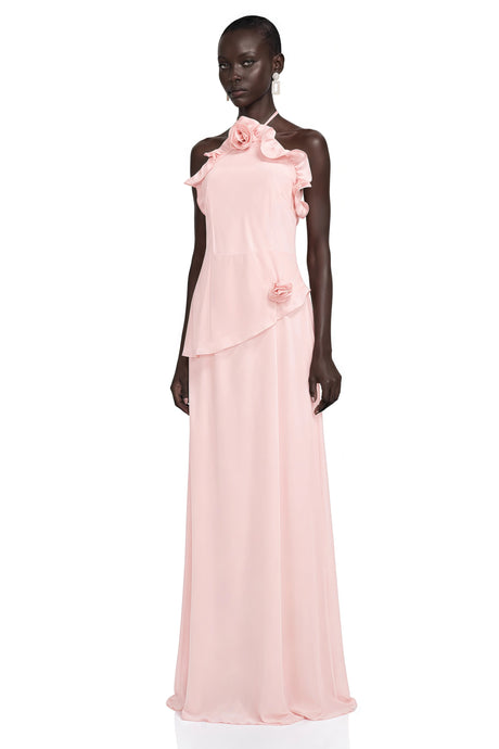 Thulisile Maxi Dress Pink Chiffon with 3D Florals