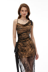 Tiamat Black Floral Lace Asymmetrical Maxi Dress