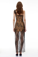 Tiamat Black Floral Lace Asymmetrical Maxi Dress