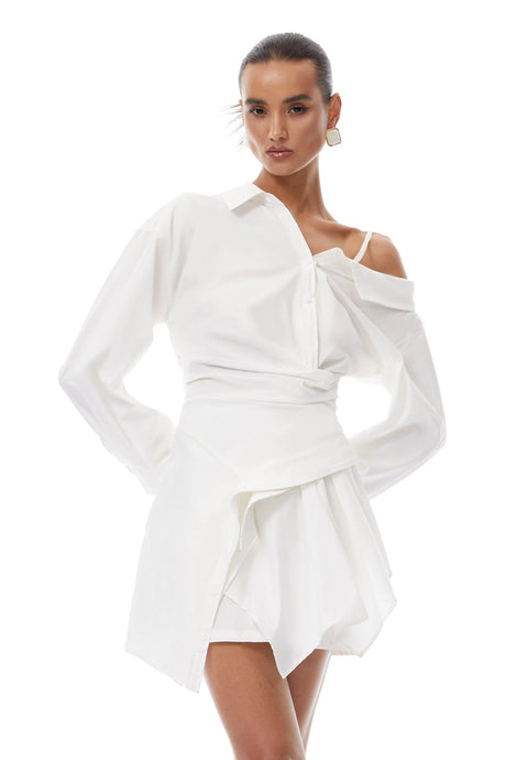 Miracle Dress White Asymmetrical Mini Shirt